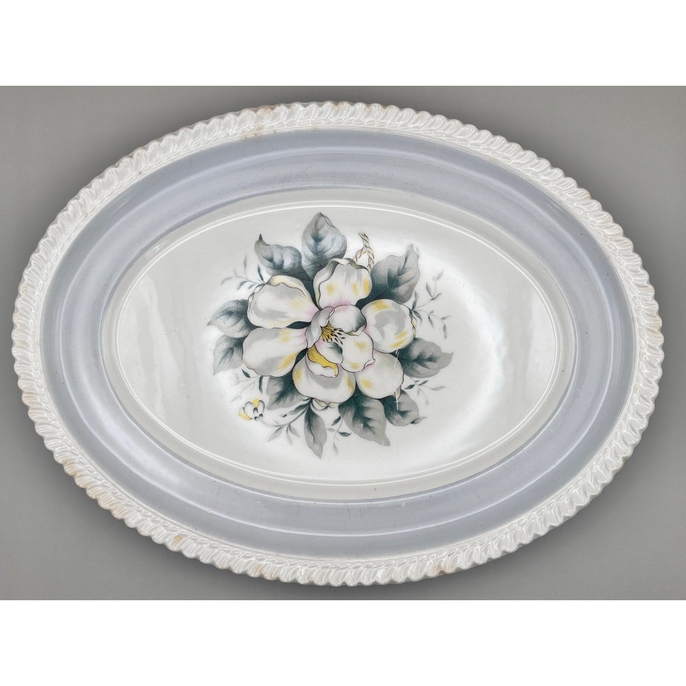 Vtg Harker Pottery Royal Gadroon Magnolia Oval Serving Platter 12" Weave As Is